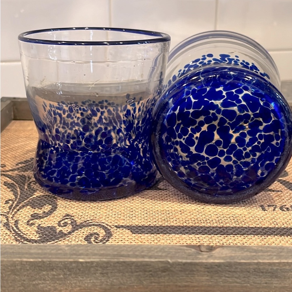 Vintage Cobalt Blue Handblown Old Fashioned Glasses